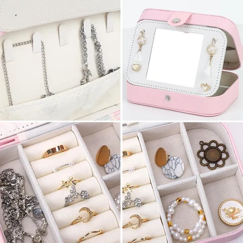 Miniatura 5 de FUNARTY Organizador de joyas de viaje, joyero rosa, joyero, organizador de joyas, artículos esenciales de viaje, regalos de cumpleaños para mujeres