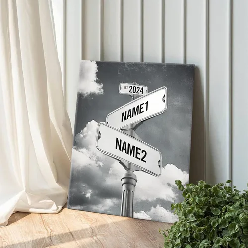 Miniatura 4 de Impresiones en lienzo personalizadas: letrero de calle Crossroads para parejas, arte de pared, nombres y fechas, regalo personalizado, impresión