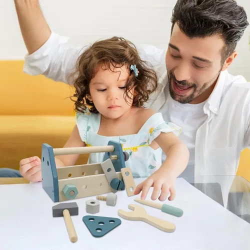 Miniatura 6 de Montessori Herramientas de madera para niños pequeños, construcción educativa, juegos de juguetes para niños, caja de juego preescolar con tablero