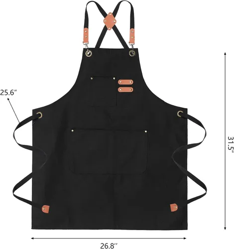 Miniatura 3 de Delantales de chef para hombre, delantal de lona con bolsillos grandes y correa ajustable para el cuello para cocinar, barbacoa, jardinería