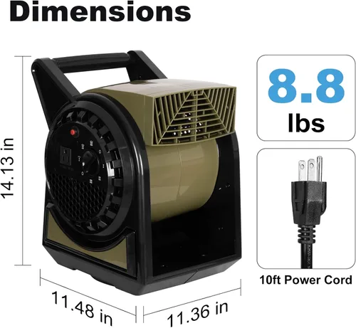 Miniatura 7 de BILT HARD Ventilador profesional giratorio de alta velocidad, ventilador de 15 pulgadas 450 CFM con 3 velocidades para secado, motor de aire de 120