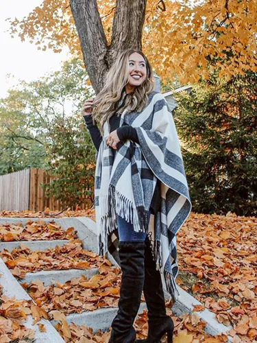 Miniatura 3 de Moss Rose Chal de viaje para mujer poncho frontal abierto capa para otoño e invierno
