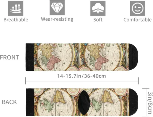 Miniatura 5 de Calcetines de vestir para hombre y mujer, diseño de mapa del mundo, dos hemisferios, historia antigua, calcetines de vestir, Negro