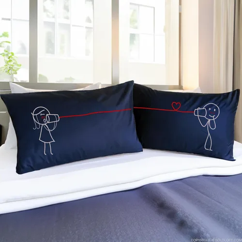 Miniatura 2 de BoldLoft Say I Love You Too Couple - Fundas de almohada (azul oscuro) - Regalos para él, novio, marido, aniversario de algodón, cumpleaños