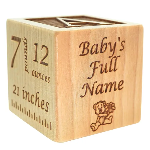 Bloque de bebé regalo para recién nacido niño o niña – Anuncio de nacimiento personalizado Bloque de madera de madera Nuevos regalos para bebés