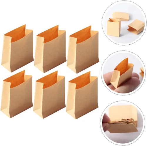 Miniatura 5 de Mini bolsas de papel para casa de muñecas, 6 bolsas de hornear en miniatura y accesorios de decoración de casa de muñecas, 1.57 x 1.18 x 0.59
