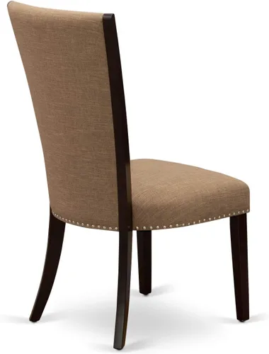Miniatura 6 de East West Furniture VEP3T47 Verona Modern Parson - Juego de 2 sillas de comedor tapizadas de tela de lino de color sable con cabeza de clavo
