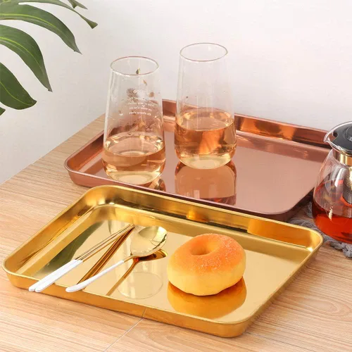 Miniatura 6 de Bandeja de acero inoxidable para mesa de café, plato de barbacoa, postre, plato de frutas, bandejas de desayuno, accesorios de cocina, oro rosa