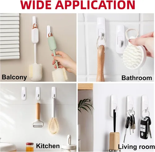 Miniatura 4 de Ganchos de pared utilitarios para colgar, paquete de 10 ganchos grandes, ganchos de pared para colgar sin daños con tiras adhesivas, ganchos