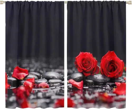 Miniatura 43 de Cortinas opacas con diseño floral de rosas para cocina, retro, rústicas, románticas, con bolsillo para barra, cortinas opacas para dormitorio, sala