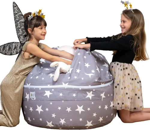 Miniatura 12 de SMART WALLABY Silla Puf de Almacenamiento para Animales de Peluche 2 Tamaños en 1 Organizador de Juguetes de Peluche para Niños 100% Algodón