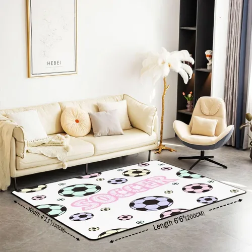 Miniatura 2 de Alfombra de fútbol para niños, 3 x 5, patrón musical, alfombra para sala de estar, decoración de habitación de niños y niñas, temática deportiva