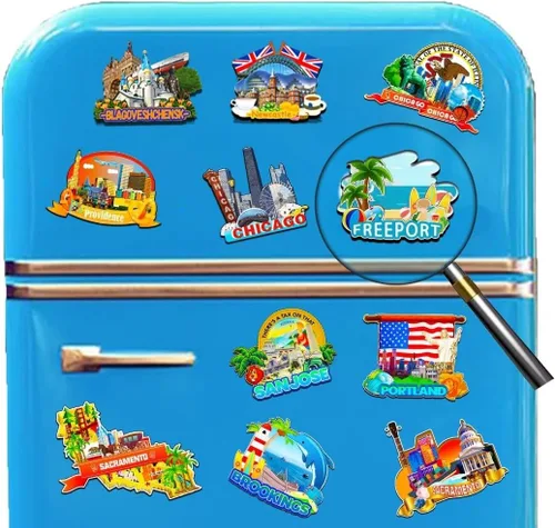 Miniatura 4 de Freeport - Imán para nevera con imán de madera en 3D, monumentos de viaje, coleccionables, recuerdos, decoración hecha a mano -2268
