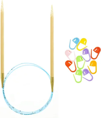 addi Natura Bamboo - Aguja circular de 24 pulgadas (23.6 in) US 02 (0.118 in), ligera, al tacto cálido, puntas estándar, uniones suaves, cordón azul