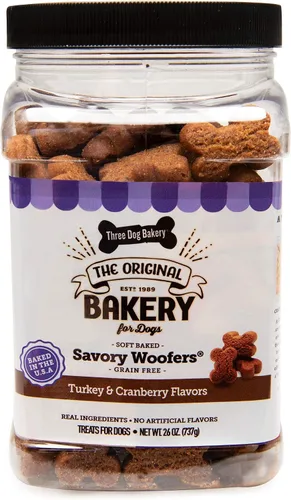 Miniatura 7 de Three Dog Bakery Salados Woof ers in Chicken & Apple - Golosinas bajas en grasa para perros, golosinas de entrenamiento para cachorros con sabor a