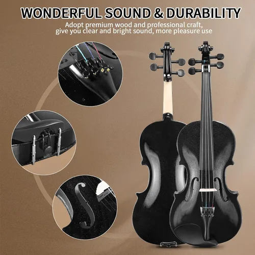 Miniatura 2 de Ktaxon Violín para principiantes y estudiantes, violines acústicos 4/4, kit de violín tamaño completo con estuche, arco, colofonia, para adultos