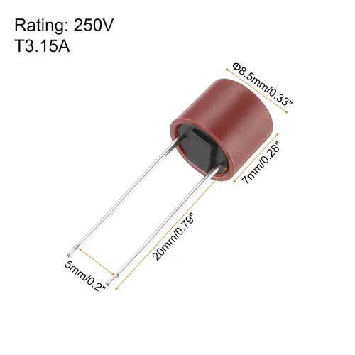 Miniatura 2 de uxcell 50pcs cilíndrico DIP montado en miniatura redondo lento micro fusible para piezas electrónicas PCB LCD reparación, T250mA 250mA 250V, rojo