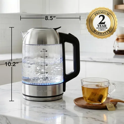 Miniatura 6 de OVENTE Hervidor eléctrico, hervidor de té de vidrio de 1.8 L y hervidor eléctrico inalámbrico de acero inoxidable sin BPA, olla eléctrica de hervir