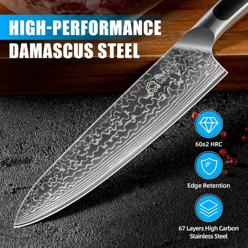 Miniatura 2 de Sunnecko Juego de Cuchillos de Cocina Damascus de 3 Piezas, Juego de Cuchillos de Chef Afilados Juegos de Cuchillos de Cocina Profesionales Full