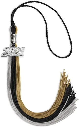 Miniatura 94 de Endea Graduation Borla de triple color con gota de fecha plateada (negro/dorado/granate, 2020)