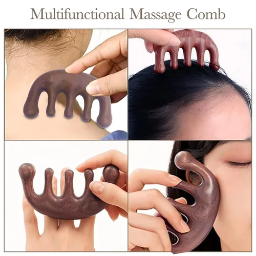 Miniatura 3 de Juego de 2 peines de dientes anchos de madera, herramienta de masaje de cabeza para meridianos del cuero cabelludo