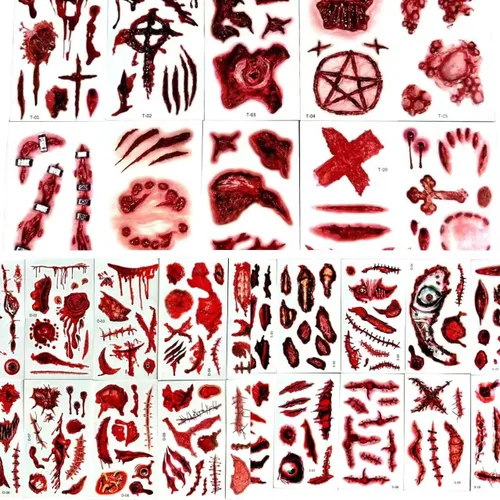 Miniatura 7 de Tatuajes temporales de cicatriz de Halloween, impermeable, 3D, para fiesta de zombies, tatuaje temporal, simulación realista de herida de sangre