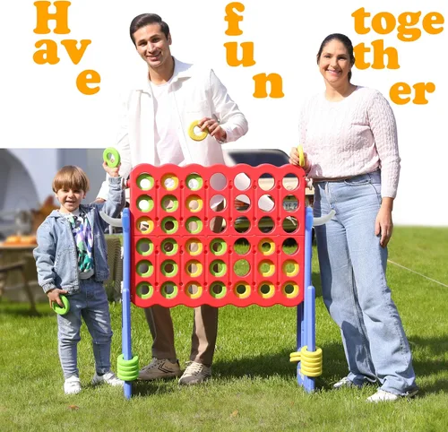 Miniatura 5 de SDADI - Juego gigante ajustable en altura de 4 en fila, juego Jumbo 2-en-1 de 4 anotaciones con juego de lanzamiento de anillos, juego de patio