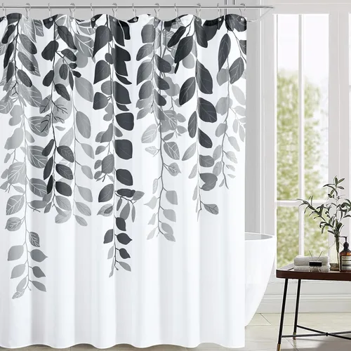 Miniatura 5 de BOODII Cortina de Ducha Floral Gris para Baño Eucalipto Gris Tenue Juego de Cortinas de Ducha Gris y Blanco Moderno Planta Botánica Acuarela Hoja