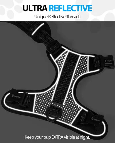 Miniatura 5 de Emperor Pets Arnés sin tirones para perros pequeños, chaleco Oxford reflectante acolchado suave, 2 clips para correa, ajuste ligero ajustable, negro