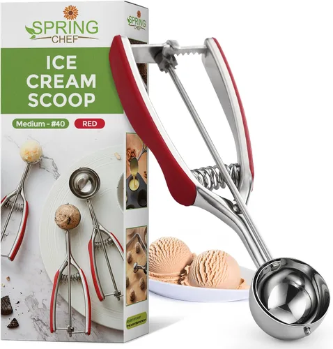 Spring Chef Rojo Mediano 1.7 Cucharadas Cuchara para Galletas para Hornear - Cuchara Bolera para Melón de Acero Inoxidable #40 con Liberación de