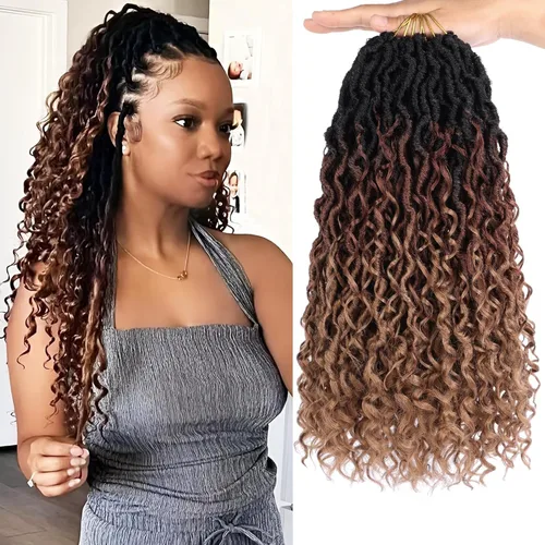 Miniatura 20 de COOKOO 14 pulgadas, 8 piezas de cabello de ganchillo Goddess Locs en total 112 hebras de pelo sintético negro natural de ganchillo de río hippie