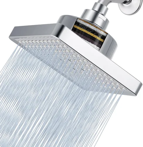 Cabezal de ducha de lluvia de alta presión con filtrado, filtro cuadrado de 6 pulgadas para eliminar el cloro y sustancias nocivas, mejorar los Cromo
