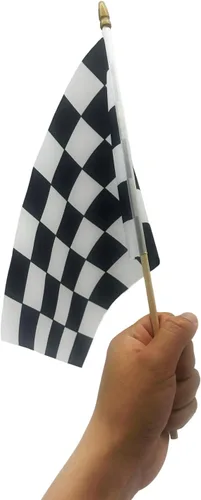 Miniatura 5 de 2 banderas a cuadros de 8 x 12 pulgadas, bandera de carreras en blanco y negro con palo de madera de 14.5 pulgadas, bandera de mano con parte