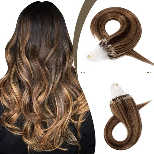 Miniatura 38 de SEGO Extensiones de cabello humano con micro cuentas, extensiones de cabello humano con micro bucle, lacio, natural, fusión fría, 1.76 oz/paquete