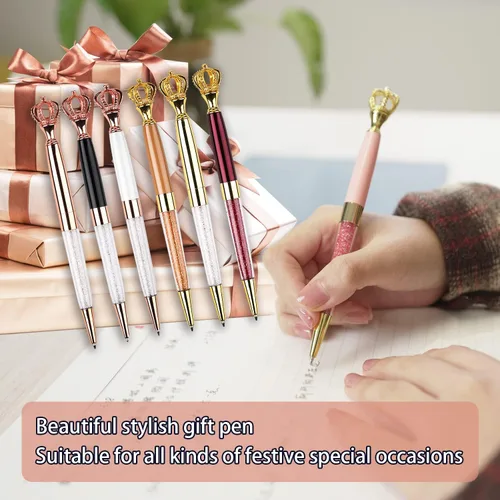 Miniatura 3 de YOUMI Bolígrafo de 3 bolígrafos de metal de cristal con corona, bonito bolígrafo brillante, bolígrafos de cristal personalizados, tinta negra
