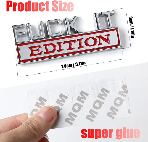 Miniatura 4 de 1 emblema Fuck IT Edition para automóvil, emblemas exteriores de automóvil, calcomanía 3D, calcomanía para guardabarros 3D con adhesivo 3M, apto Rojo