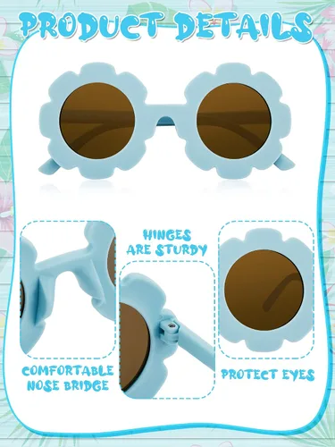 Miniatura 2 de Dunzy 16 pares de lentes de sol para niños, diseño de flores, lindos lentes de sol redondos para niñas y niños pequeños, fiesta en la playa, de 3 a