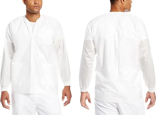 Miniatura 64 de Paquete de 10 chaquetas desechables de laboratorio, chaqueta médica reutilizable hasta la cadera, unisex, con puños de punto y bolsillos
