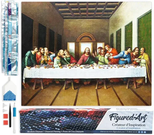 Miniatura 10 de Figured'Art Kit de arte de pintura de diamantes para adultos de 16 x 20 pulgadas, taladro cuadrado completo 5D en el lago, lienzo enrollado