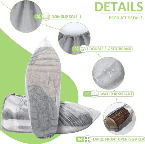 Miniatura 2 de Tigeen 200 unidades/100 pares de fundas desechables para zapatos, no tejidas, elásticas, antideslizantes, impermeables, protectores de zapatos