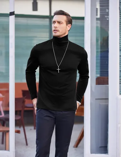 Miniatura 3 de Coofandy - Camisa térmica de cuello de tortuga para hombre, estilo informal, suéter de punto de algodón