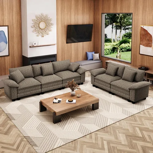 Miniatura 46 de MIXPATIO Juego de sofá modular Cloud en forma de U, asiento profundo de 3 piezas, sofá modular de 6 plazas y brazos extraíbles, felpilla de felpa