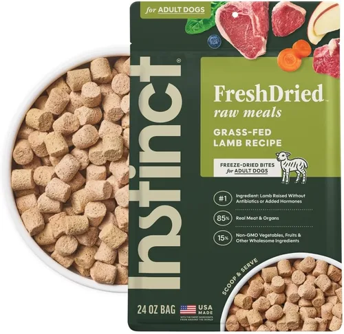Instinct Comidas crudas liofilizadas, alimento seco natural para perros, sin granos, cordero alimentado con hierba, bolsa de 24 onzas