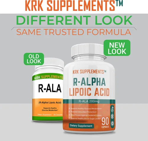 Miniatura 2 de KRK SUPPLEMENTS 1 Pack R-ALA R-Alfa Ácido Lipoico 200mg 90 Cápsulas