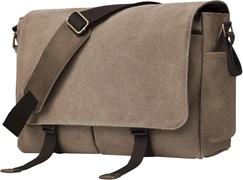Miniatura 12 de Bolsa de mensajero para hombre, bolsa para laptop, unisex, bolsa de lona retro, 14-15.6 pulgadas, casual, bolsa de hombro individual para trabajo