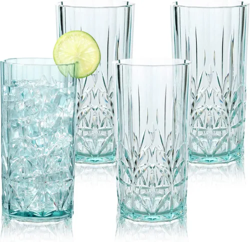 BELLAFORTE Vaso alto de plástico Tritan inastillable, juego de 4, 18 onzas, vasos para beber Myrtle Beach, vasos irrompibles para fiestas, sin BPA,