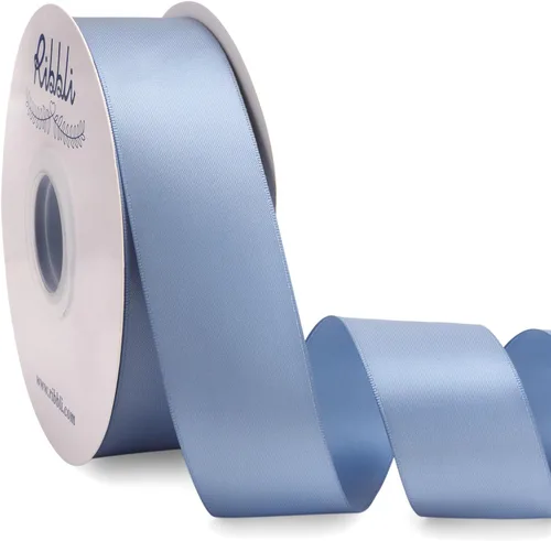Miniatura 21 de Ribbli - Cinta de satén azul polvoriento de doble cara, 1 pulgada x 50 yardas continuas - Cinta de satén azul polvoriento para envoltura de regalos