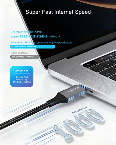 Miniatura 3 de Cable USB a Ethernet de 6 pies/5.9 ft con puerto USB C, trenzado USB 3.0 A/C a RJ45 Gigabit LAN, conector chapado en oro para laptop, PC, MacBook