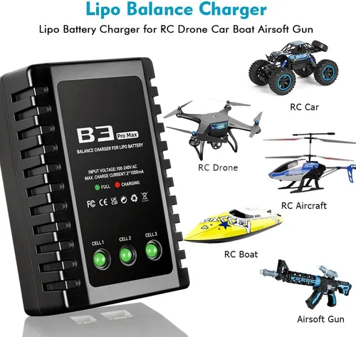 Miniatura 7 de Cargador de Batería LiPo 2S-3S RC Cargador de Balance Compacto para Baterías LiPo 7.4-11.1V (Negro)