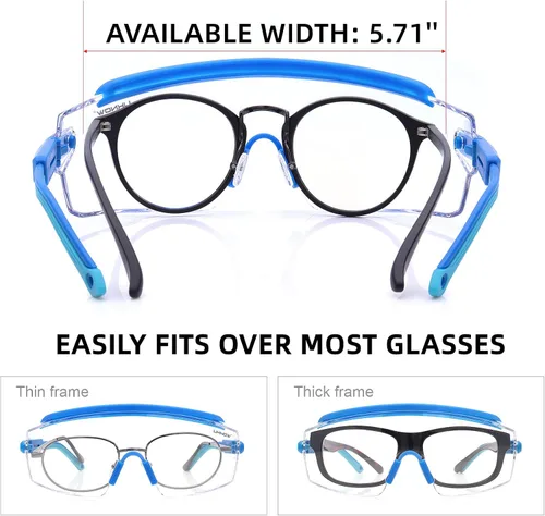 Miniatura 2 de UKNOW Gafas de Seguridad Sobre Lentes, Gafas de Seguridad Antiempañamiento con Lente Envolvente Transparente, Gafas Protectoras ANSI Z87.1 Azul